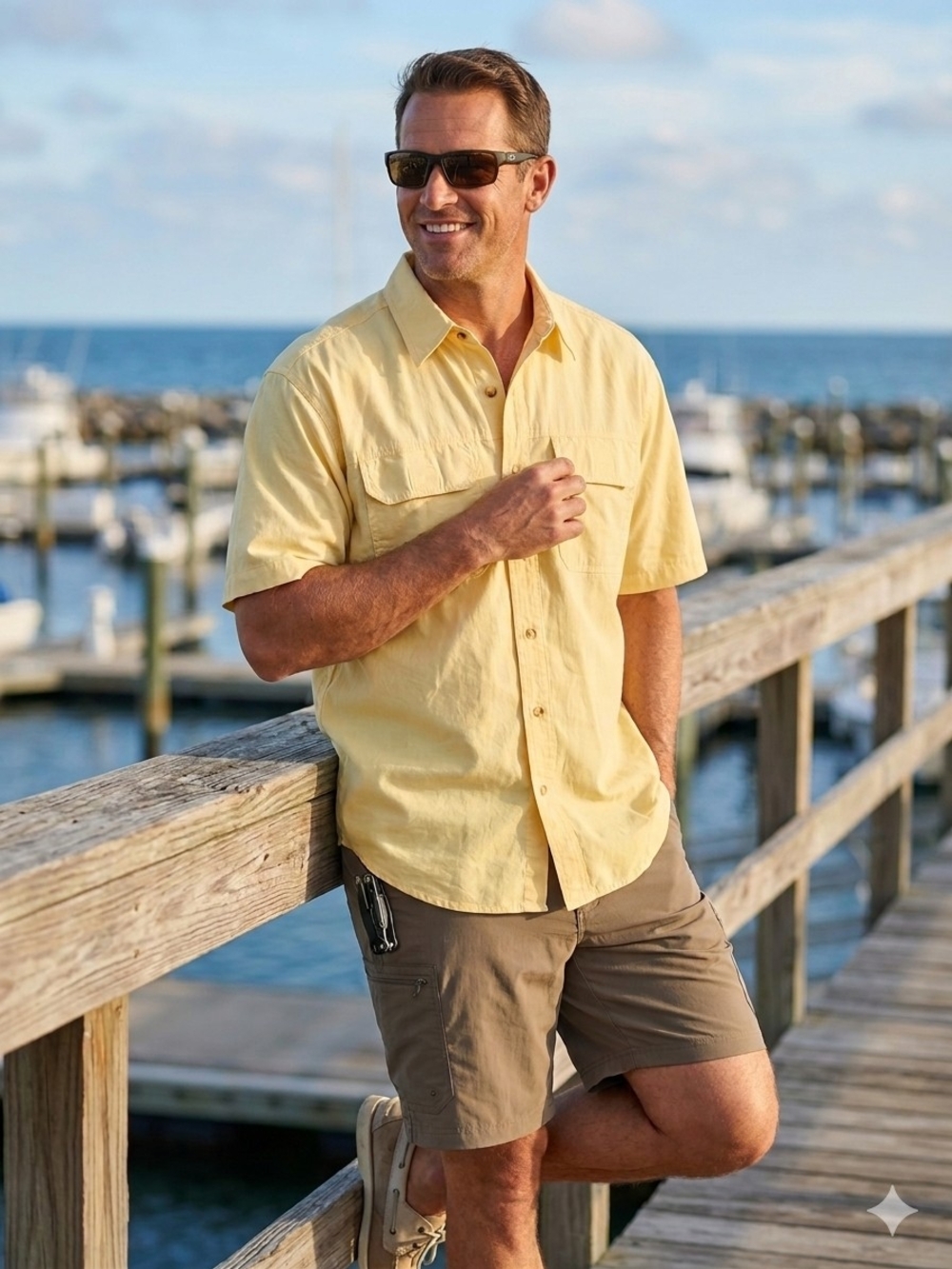 Bass Pro Shops Men's Short-Sleeve Button-Down Vented Fishing Shirt in Yellow